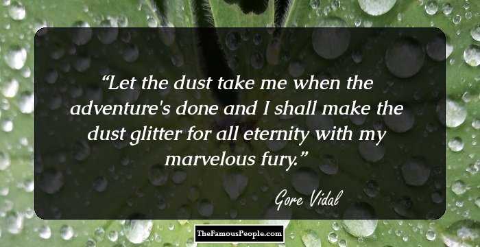 Let the dust take me when the adventure's done and I shall make the dust glitter for all eternity with my marvelous fury.