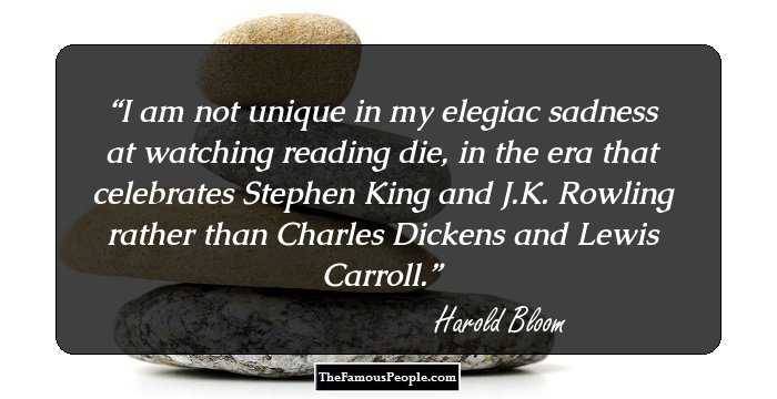 I am not unique in my elegiac sadness at watching reading die, in the era that celebrates Stephen King and J.K. Rowling rather than Charles Dickens and Lewis Carroll.