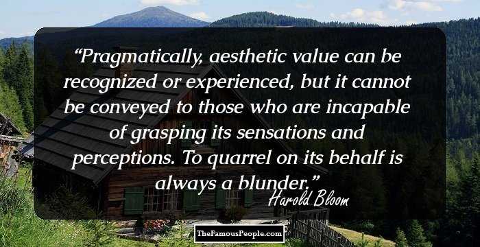 Pragmatically, aesthetic value can be recognized or experienced, but it cannot be conveyed to those who are incapable of grasping its sensations and perceptions. To quarrel on its behalf is always a blunder.