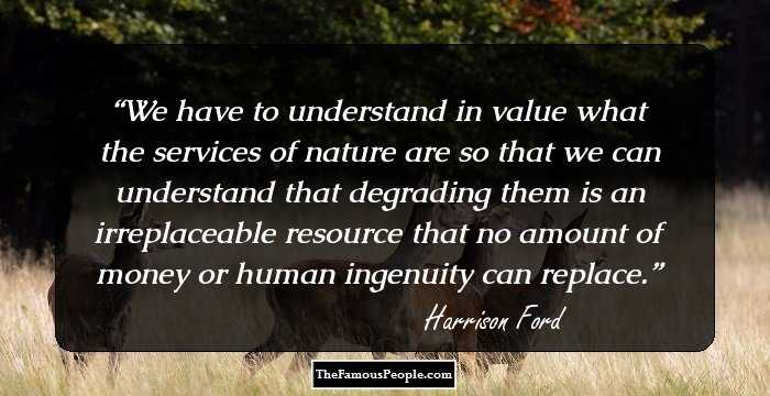 We have to understand in value what the services of nature are so that we can understand that degrading them is an irreplaceable resource that no amount of money or human ingenuity can replace.