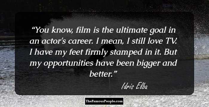 You know, film is the ultimate goal in an actor's career. I mean, I still love TV. I have my feet firmly stamped in it. But my opportunities have been bigger and better.