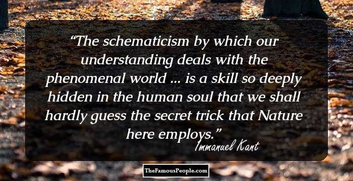 The schematicism by which our understanding deals with the phenomenal world ... is a skill so deeply hidden in the human soul that we shall hardly guess the secret trick that Nature here employs.