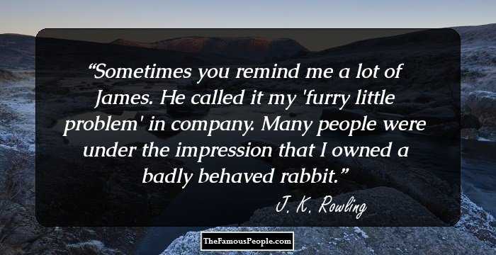 Sometimes you remind me a lot of James. He called it my 'furry little problem' in company. Many people were under the impression that I owned a badly behaved rabbit.