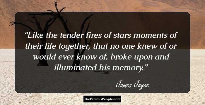 Like the tender fires of stars moments of their life together, that no one knew of or would ever know of, broke upon and illuminated his memory.