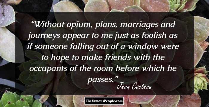 Without opium, plans, marriages and journeys appear to me just as foolish as if someone falling out of a window were to hope to make friends with the occupants of the room before which he passes.