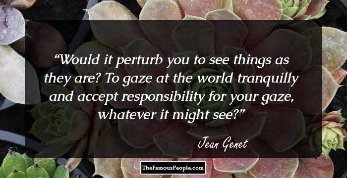 Would it perturb you to see things as they are? To gaze at the world tranquilly and accept responsibility for your gaze, whatever it might see?