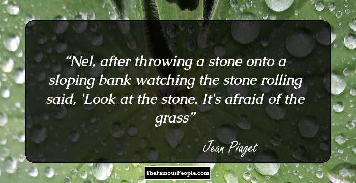 Nel, after throwing a stone onto a sloping bank watching the stone rolling said, 'Look at the stone. It's afraid of the grass