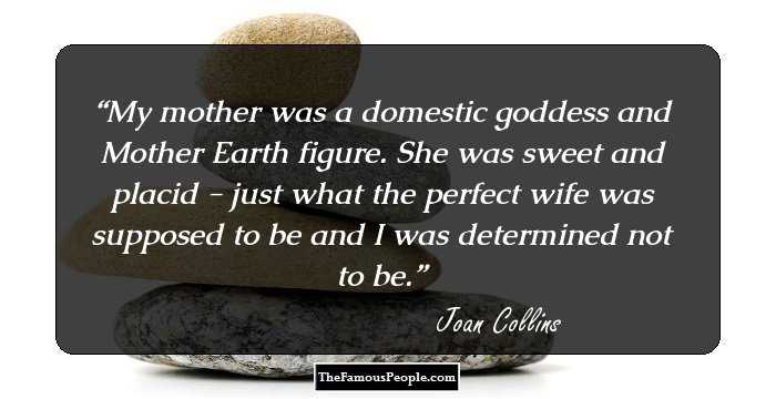 My mother was a domestic goddess and Mother Earth figure. She was sweet and placid - just what the perfect wife was supposed to be and I was determined not to be.