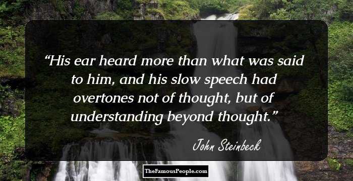 His ear heard more than what was said to him, and his slow speech had overtones not of thought, but of understanding beyond thought.