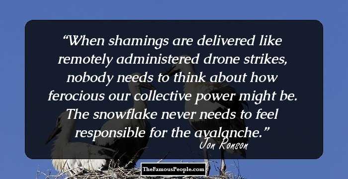 When shamings are delivered like remotely administered drone strikes, nobody needs to think about how ferocious our collective power might be. The snowflake never needs to feel responsible for the avalanche.