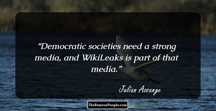 Democratic societies need a strong media, and WikiLeaks is part of that media.