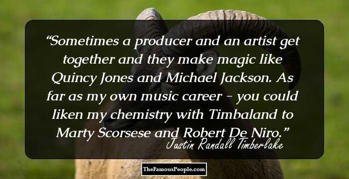 Sometimes a producer and an artist get together and they make magic like Quincy Jones and Michael Jackson. As far as my own music career - you could liken my chemistry with Timbaland to Marty Scorsese and Robert De Niro.