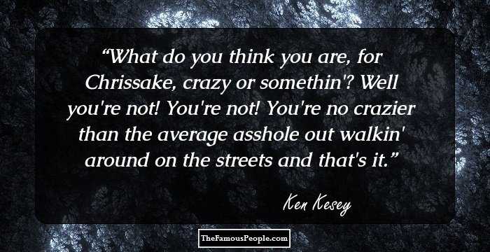 What do you think you are, for Chrissake, crazy or somethin'? Well you're not! You're not! You're no crazier than the average asshole out walkin' around on the streets and that's it.