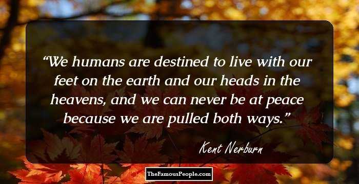 We humans are destined to live with our feet on the earth and our heads in the heavens, and we can never be at peace because we are pulled both ways.