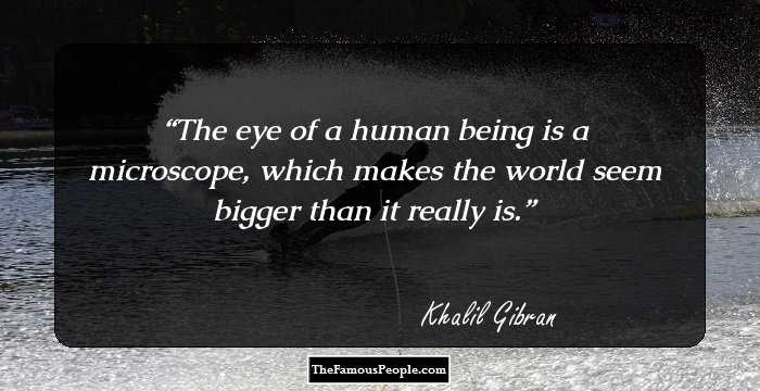 The eye of a human being is a microscope, which makes the world seem bigger than it really is.