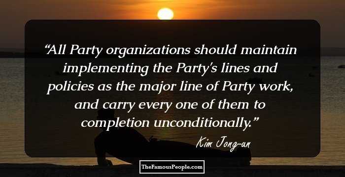 All Party organizations should maintain implementing the Party's lines and policies as the major line of Party work, and carry every one of them to completion unconditionally.