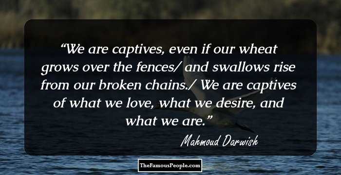 We are captives, even if our wheat grows over the fences/ and swallows rise from our broken chains./ We are captives of what we love, what we desire, and what we are.