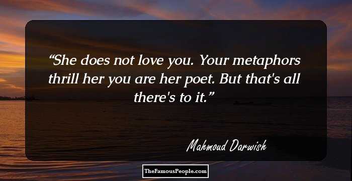 She does not love you.
Your metaphors thrill her
you are her poet.
But that's all there's to it.