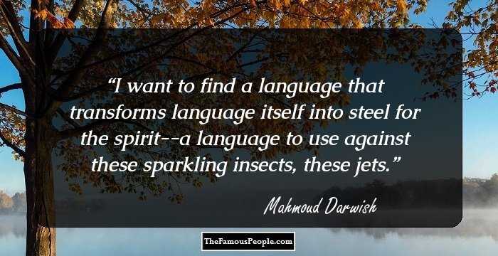 I want to find a language that transforms language itself into steel for the spirit--a language to use against these sparkling insects, these jets.