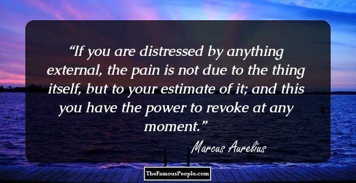 If you are distressed by anything external, the pain is not due to the thing itself, but to your estimate of it; and this you have the power to revoke at any moment.