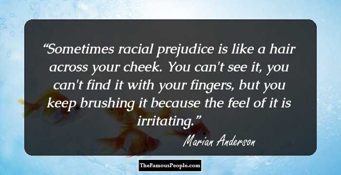 Sometimes racial prejudice is like a hair across your cheek. You can't see it, you can't find it with your fingers, but you keep brushing it because the feel of it is irritating.
