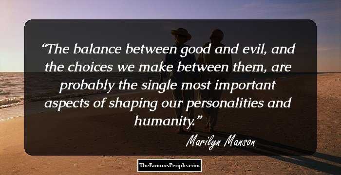 The balance between good and evil, and the choices we make between them, are probably the single most important aspects of shaping our personalities and humanity.