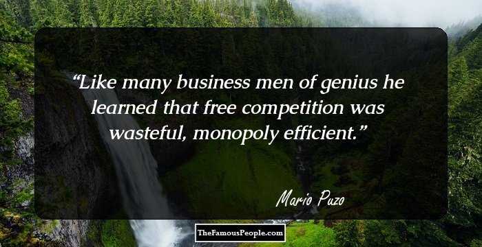 Like many business men of genius he learned that free competition was wasteful, monopoly efficient.