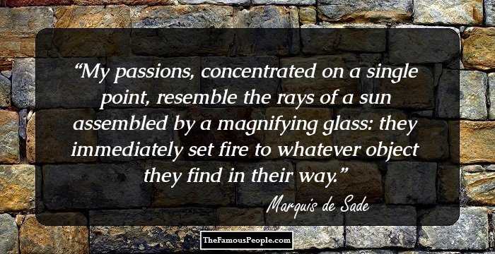 My passions, concentrated on a single point, resemble the rays of a sun assembled by a magnifying glass: they immediately set fire to whatever object they find in their way.
