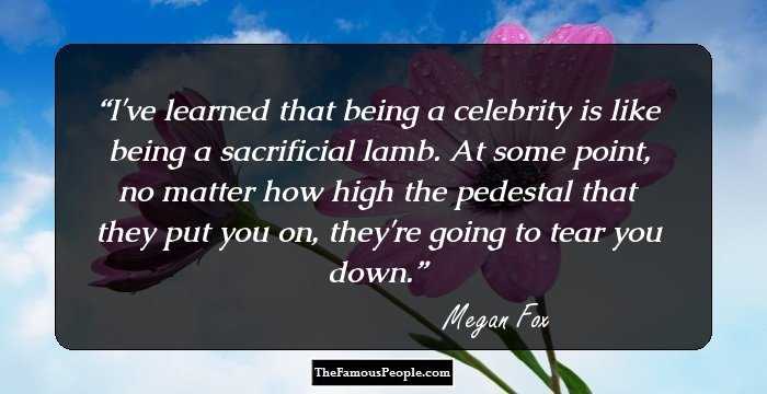 I've learned that being a celebrity is like being a sacrificial lamb. At some point, no matter how high the pedestal that they put you on, they're going to tear you down.