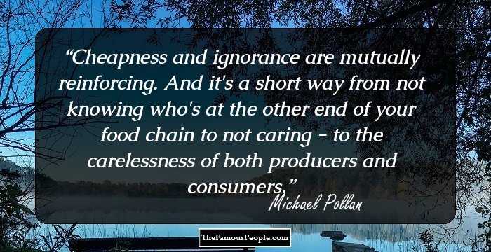 Cheapness and ignorance are mutually reinforcing. And it's a short way from not knowing who's at the other end of your food chain to not caring - to the carelessness of both producers and consumers.