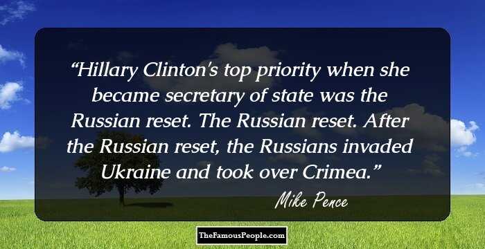 Hillary Clinton's top priority when she became secretary of state was the Russian reset. The Russian reset. After the Russian reset, the Russians invaded Ukraine and took over Crimea.