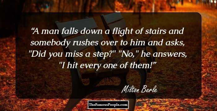 A man falls down a flight of stairs and somebody rushes over to him and asks, 