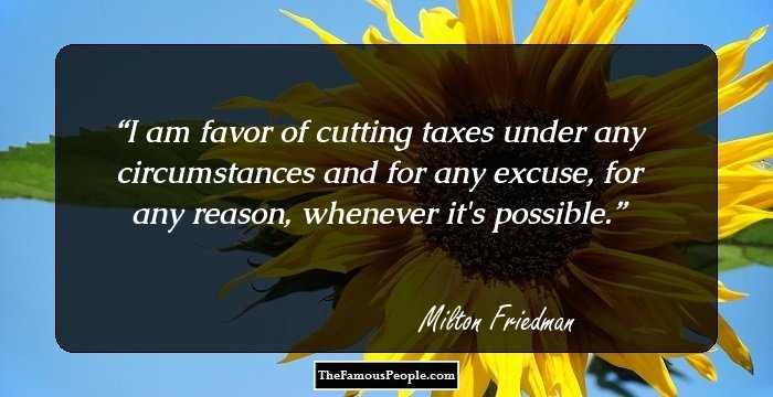 I am favor of cutting taxes under any circumstances and for any excuse, for any reason, whenever it's possible.