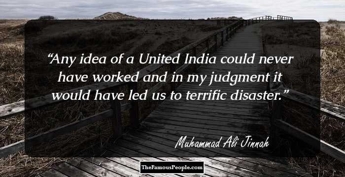 Any idea of a United India could never have worked and in my judgment it would have led us to terrific disaster.