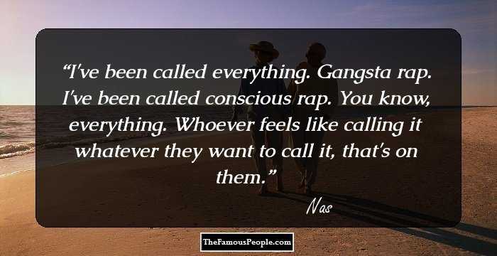 I've been called everything. Gangsta rap. I've been called conscious rap. You know, everything. Whoever feels like calling it whatever they want to call it, that's on them.