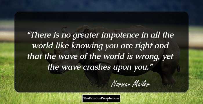 There is no greater impotence in all the world like knowing you are right and that the wave of the world is wrong, yet the wave crashes upon you.