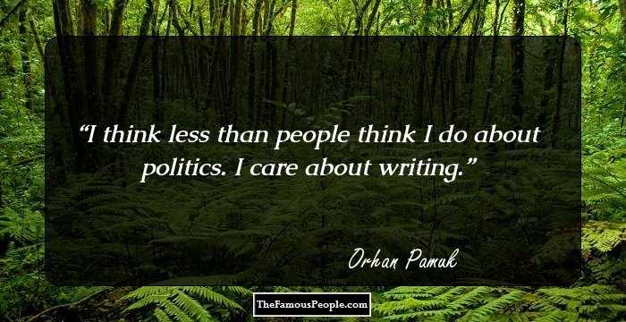 I think less than people think I do about politics. I care about writing.
