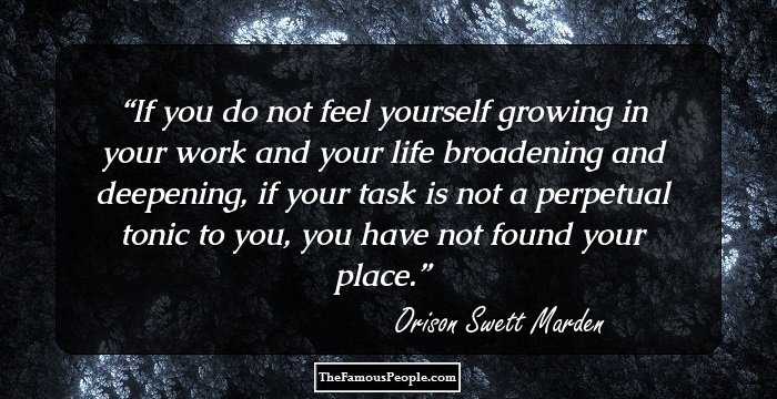 If you do not feel yourself growing in your work and your life broadening and deepening, if your task is not a perpetual tonic to you, you have not found your place.