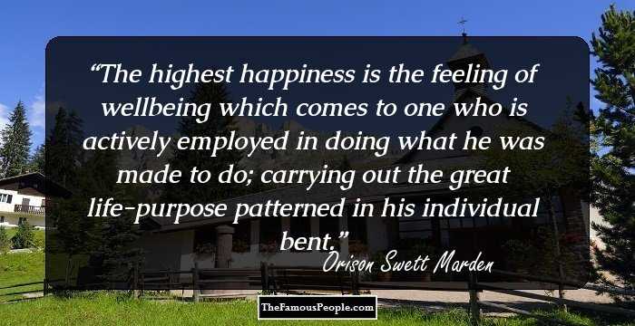 The highest happiness is the feeling of wellbeing which comes to one who is actively employed in doing what he was made to do; carrying out the great life-purpose patterned in his individual bent.