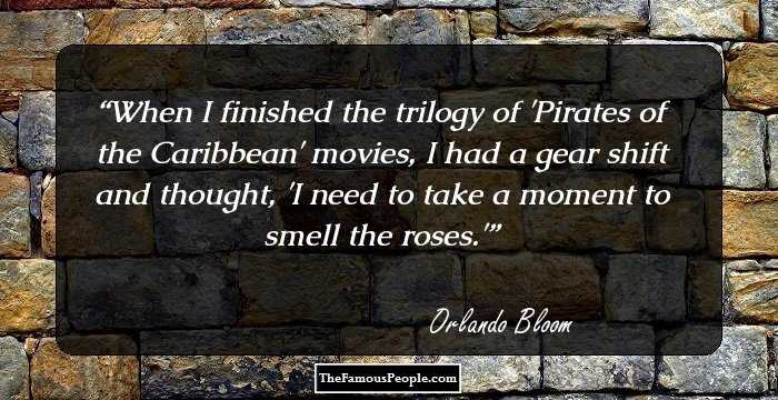 When I finished the trilogy of 'Pirates of the Caribbean' movies, I had a gear shift and thought, 'I need to take a moment to smell the roses.'