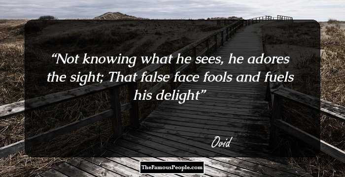 Not knowing what he sees, he adores the sight; That false face fools and fuels his delight