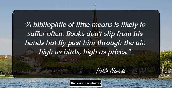A bibliophile of little means is likely to suffer often. Books don't slip from his hands but fly past him through the air, high as birds, high as prices.