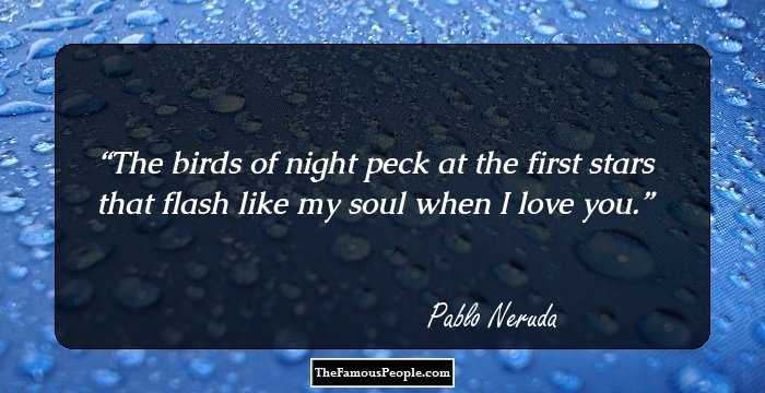 The birds of night peck at the first stars
that flash like my soul when I love you.