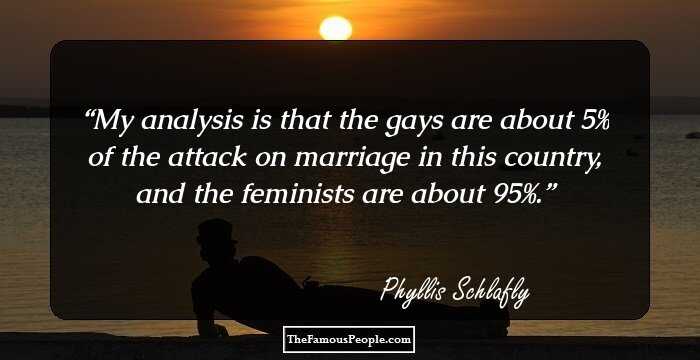 My analysis is that the gays are about 5% of the attack on marriage in this country, and the feminists are about 95%.