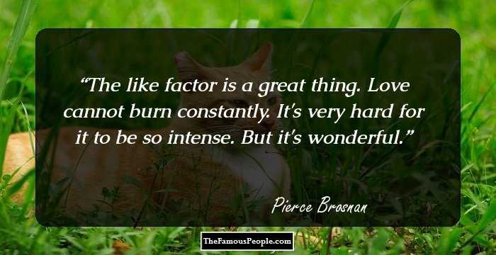 The like factor is a great thing. Love cannot burn constantly. It's very hard for it to be so intense. But it's wonderful.