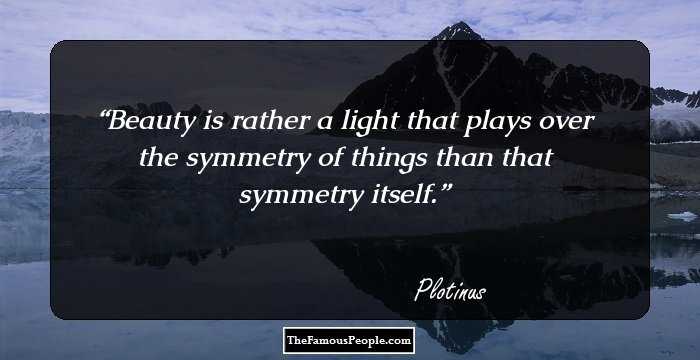 Beauty is rather a light that plays over the symmetry of things than that symmetry itself.