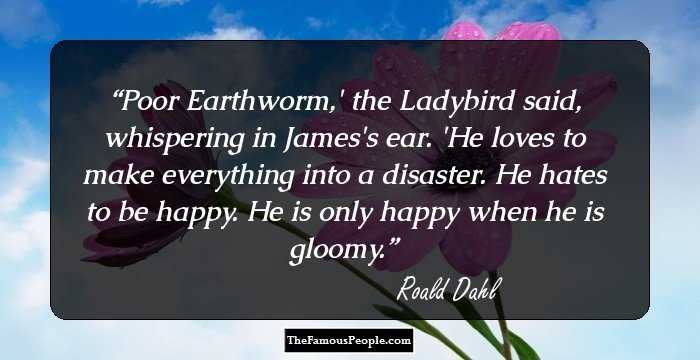 Poor Earthworm,' the Ladybird said, whispering in James's ear. 'He loves to make everything into a disaster. He hates to be happy. He is only happy when he is gloomy.