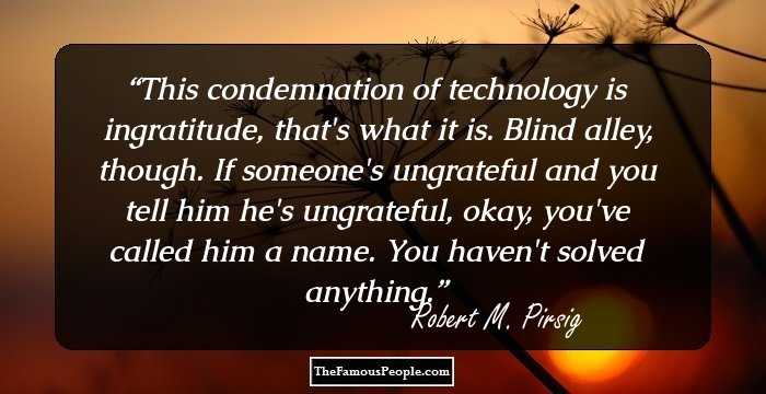 This condemnation of technology is ingratitude, that's what it is. Blind alley, though. If someone's ungrateful and you tell him he's ungrateful, okay, you've called him a name. You haven't solved anything.