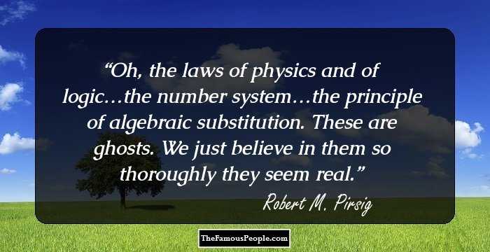 Oh, the laws of physics and of logic…the number system…the principle of algebraic substitution. These are ghosts. We just believe in them so thoroughly they seem real.