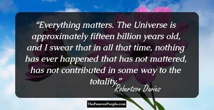 Everything matters. The Universe is approximately fifteen billion years old, and I swear that in all that time, nothing has ever happened that has not mattered, has not contributed in some way to the totality.